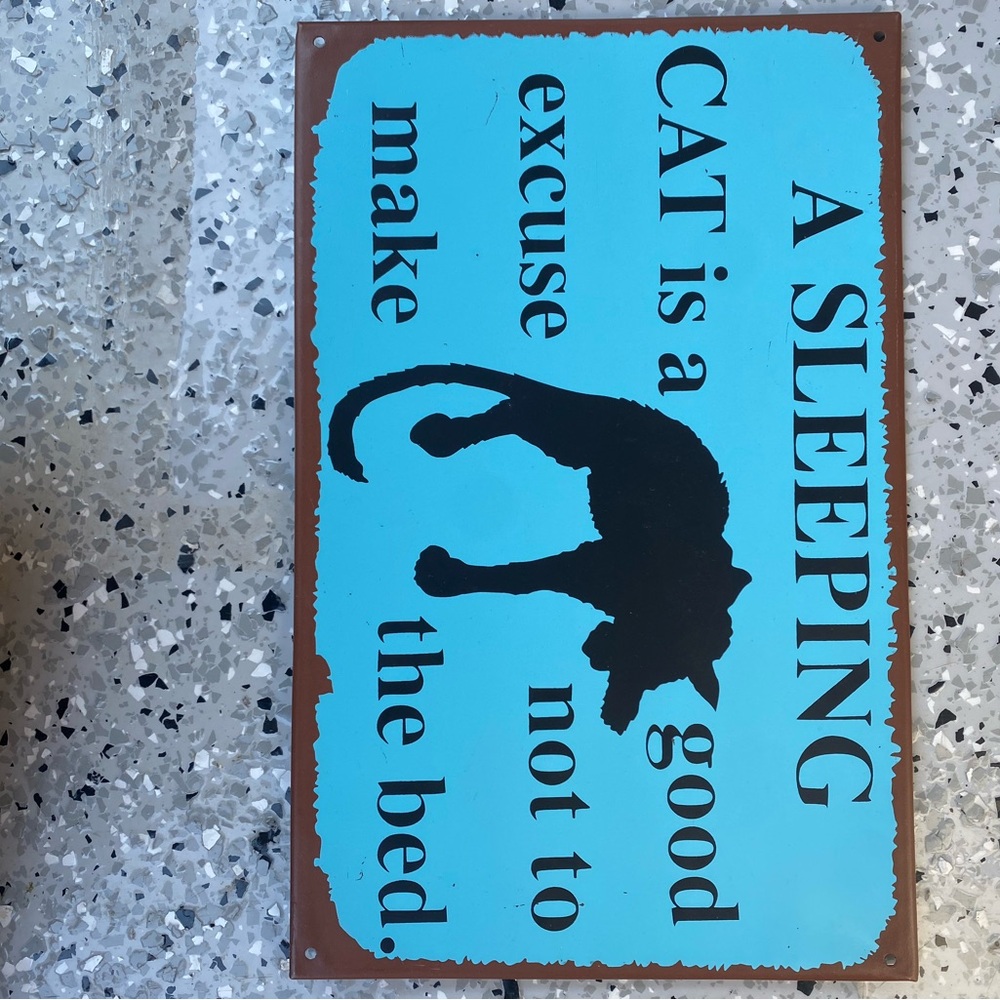 Blue and Black Cat Wall Sign